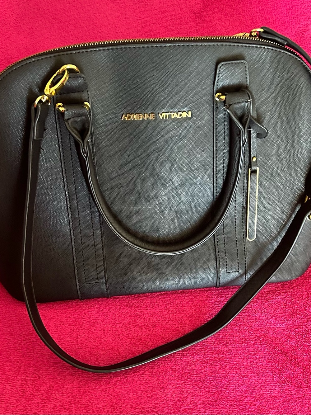 Adrienne Vittadini Black Dome Satchel with Gold Hardware